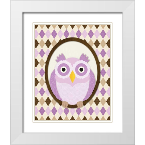 Sitting Owl IV White Modern Wood Framed Art Print with Double Matting by Harbick, N