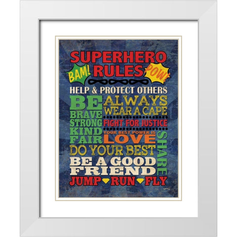 Superhero Rules White Modern Wood Framed Art Print with Double Matting by Harbick, N.
