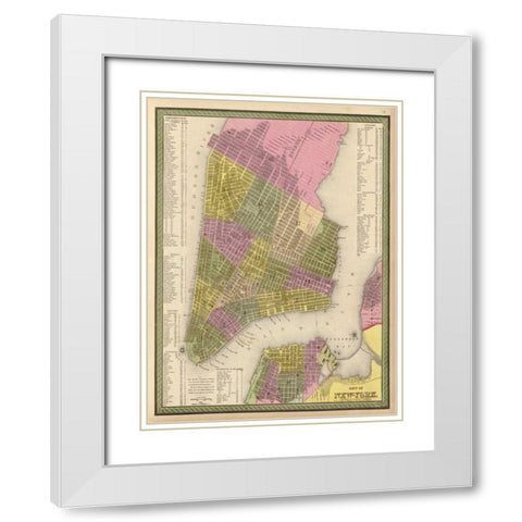 Vintage NYC Map White Modern Wood Framed Art Print with Double Matting by Harbick, N.