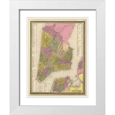 Vintage NYC Map White Modern Wood Framed Art Print with Double Matting by Harbick, N.