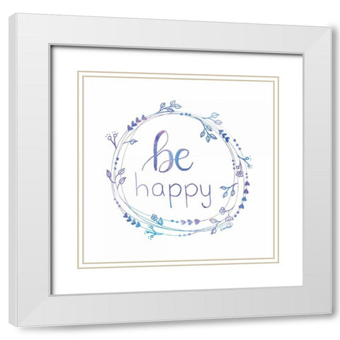 Be Happy White Modern Wood Framed Art Print with Double Matting by Harbick, N.