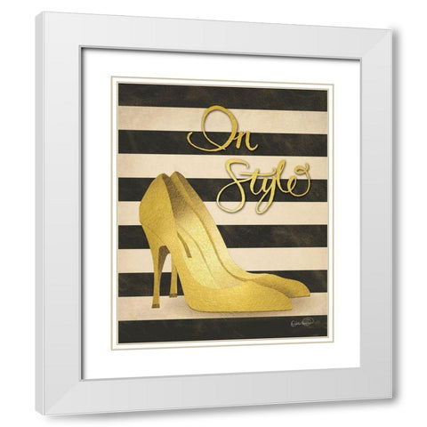 Gold Pumps In Style White Modern Wood Framed Art Print with Double Matting by Harbick, N.