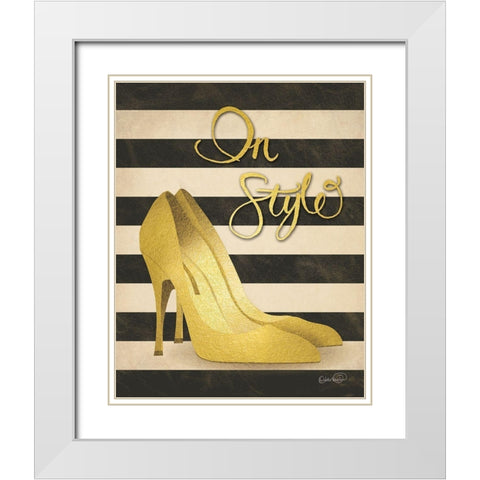 Gold Pumps In Style White Modern Wood Framed Art Print with Double Matting by Harbick, N.