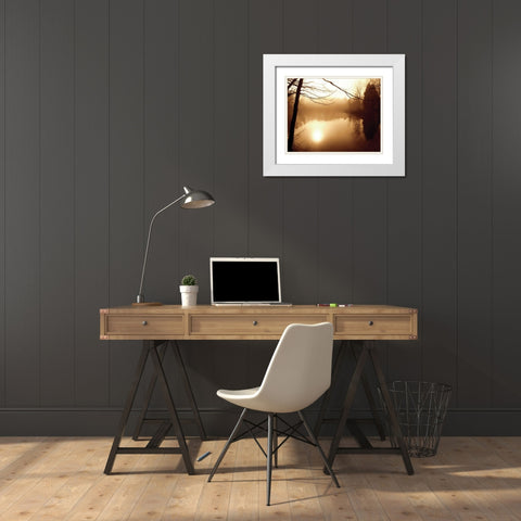 Fog on Shelly Lake II White Modern Wood Framed Art Print with Double Matting by Hausenflock, Alan