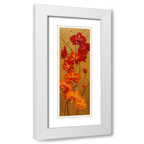 Golden Orchids I White Modern Wood Framed Art Print with Double Matting by Catlett, Kenneth