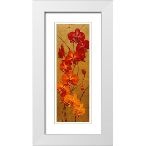 Golden Orchids I White Modern Wood Framed Art Print with Double Matting by Catlett, Kenneth