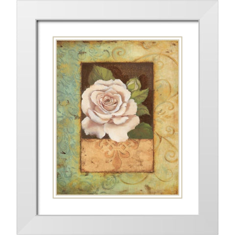 Antique Rose I White Modern Wood Framed Art Print with Double Matting by Jeffrey, Jillian