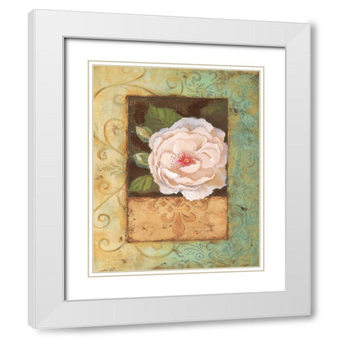 Antique Rose II White Modern Wood Framed Art Print with Double Matting by Jeffrey, Jillian