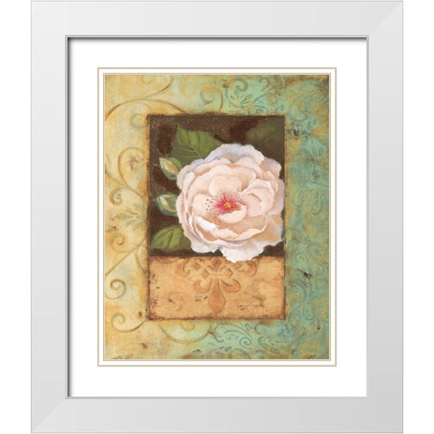 Antique Rose II White Modern Wood Framed Art Print with Double Matting by Jeffrey, Jillian