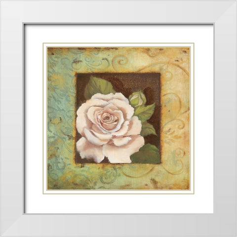 Antique Rose III White Modern Wood Framed Art Print with Double Matting by Jeffrey, Jillian