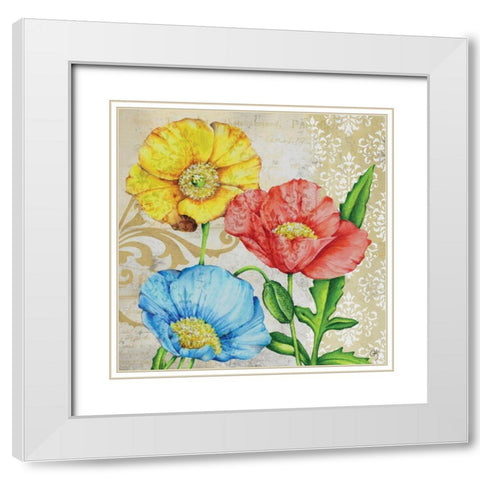 Colorful Poppies White Modern Wood Framed Art Print with Double Matting by K, Onna