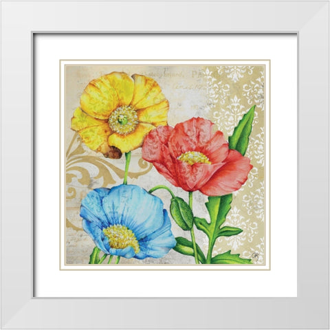 Colorful Poppies White Modern Wood Framed Art Print with Double Matting by K, Onna