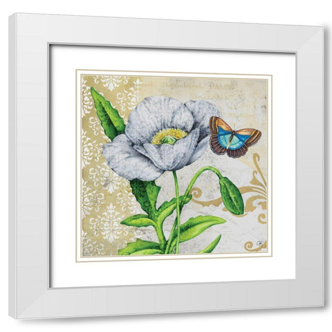Poppy and Butterfly White Modern Wood Framed Art Print with Double Matting by K, Onna