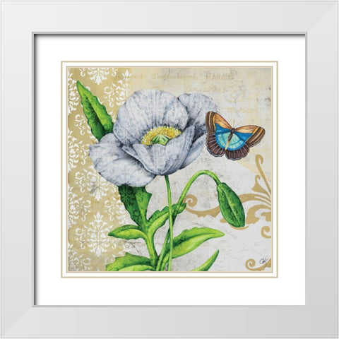 Poppy and Butterfly White Modern Wood Framed Art Print with Double Matting by K, Onna