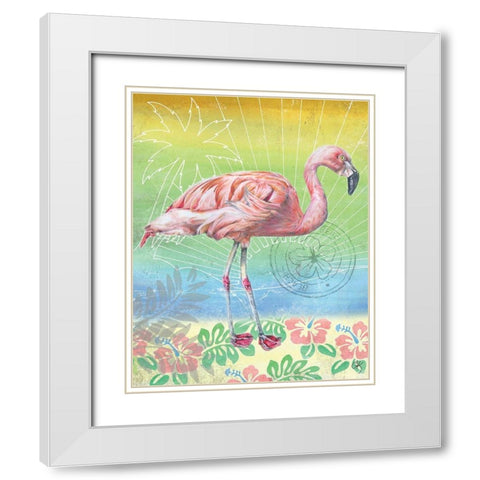 Summer Splash Flamingo White Modern Wood Framed Art Print with Double Matting by K, Onna