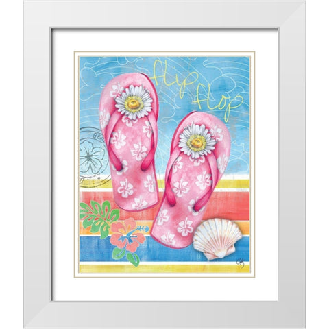 Summer Splash Flip Flops White Modern Wood Framed Art Print with Double Matting by K, Onna