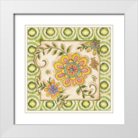 Ikat Floral I White Modern Wood Framed Art Print with Double Matting by McRostie, Kate