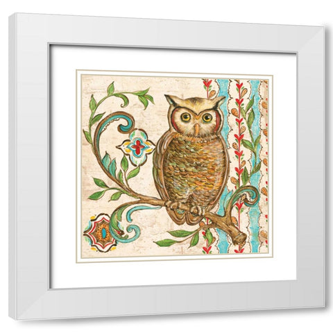Treetop Owl I White Modern Wood Framed Art Print with Double Matting by McRostie, Kate