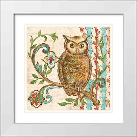 Treetop Owl I White Modern Wood Framed Art Print with Double Matting by McRostie, Kate