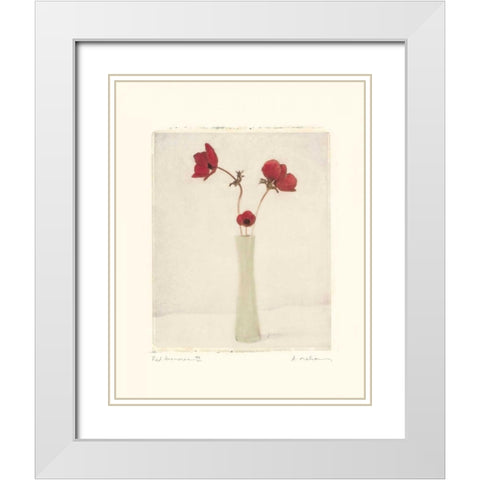 Red Anemones III White Modern Wood Framed Art Print with Double Matting by Melious, Amy