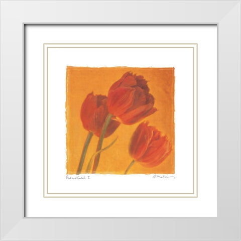 Red and Gold I White Modern Wood Framed Art Print with Double Matting by Melious, Amy