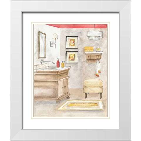 Watercolor Bath I White Modern Wood Framed Art Print with Double Matting by Ferry, Margaret