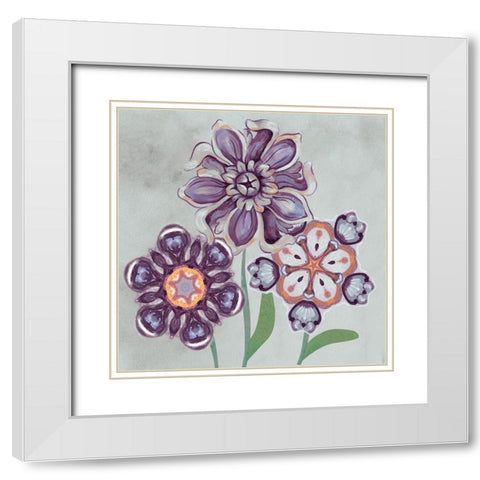 Posies In Purple I White Modern Wood Framed Art Print with Double Matting by Ferry, Margaret