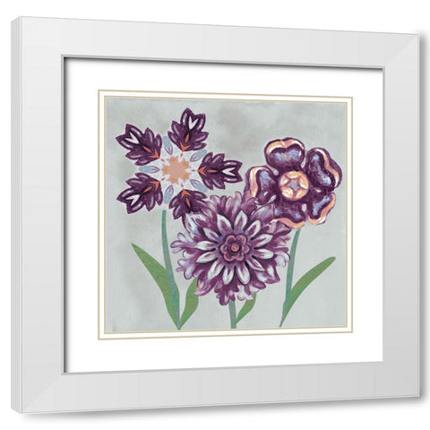 Posies In Purple II White Modern Wood Framed Art Print with Double Matting by Ferry, Margaret