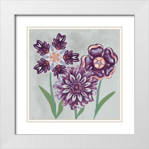 Posies In Purple II White Modern Wood Framed Art Print with Double Matting by Ferry, Margaret