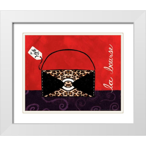 Leopard Handbag II White Modern Wood Framed Art Print with Double Matting by Matla, Jennifer