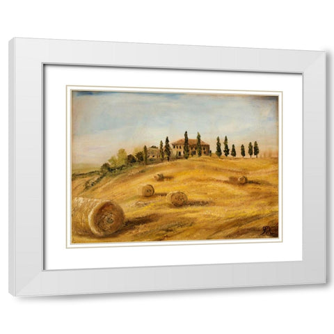 Tuscan Hayfield White Modern Wood Framed Art Print with Double Matting by Monahan, Jodi