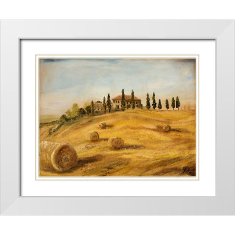 Tuscan Hayfield White Modern Wood Framed Art Print with Double Matting by Monahan, Jodi