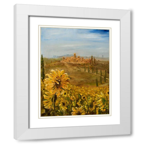 Tuscan Sunflowers I White Modern Wood Framed Art Print with Double Matting by Monahan, Jodi