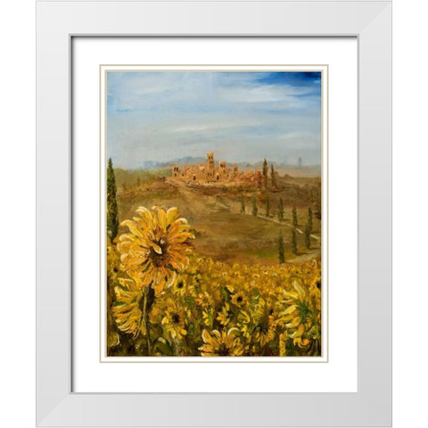 Tuscan Sunflowers I White Modern Wood Framed Art Print with Double Matting by Monahan, Jodi