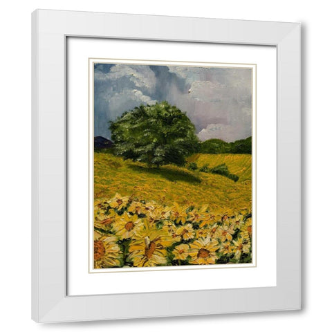Tuscan Sunflowers II White Modern Wood Framed Art Print with Double Matting by Monahan, Jodi