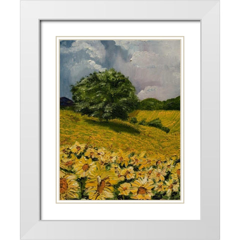 Tuscan Sunflowers II White Modern Wood Framed Art Print with Double Matting by Monahan, Jodi