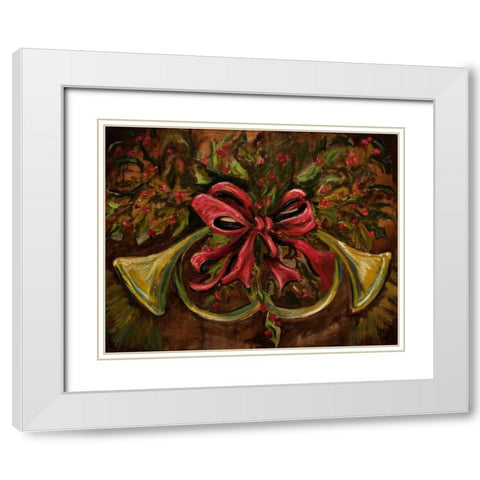 Christmas Red Ribbon White Modern Wood Framed Art Print with Double Matting by Monahan, Jodi