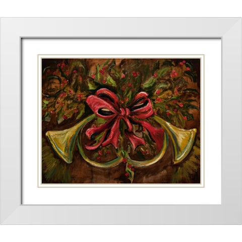 Christmas Red Ribbon White Modern Wood Framed Art Print with Double Matting by Monahan, Jodi
