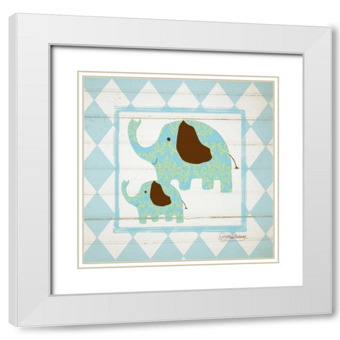 Elephants White Modern Wood Framed Art Print with Double Matting by Murray, Sylvia