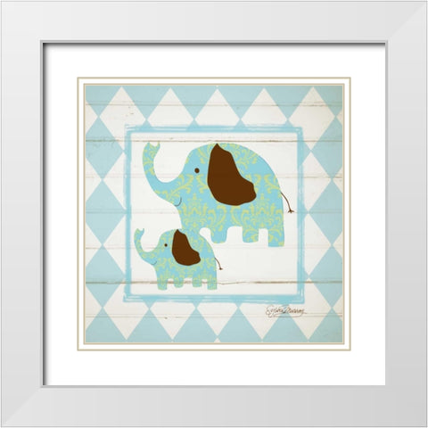Elephants White Modern Wood Framed Art Print with Double Matting by Murray, Sylvia