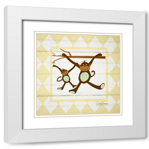 Monkeys White Modern Wood Framed Art Print with Double Matting by Murray, Sylvia