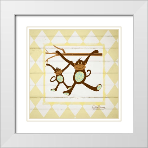 Monkeys White Modern Wood Framed Art Print with Double Matting by Murray, Sylvia