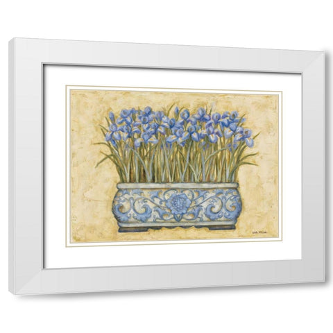 Blue Irises White Modern Wood Framed Art Print with Double Matting by Misa, Eva