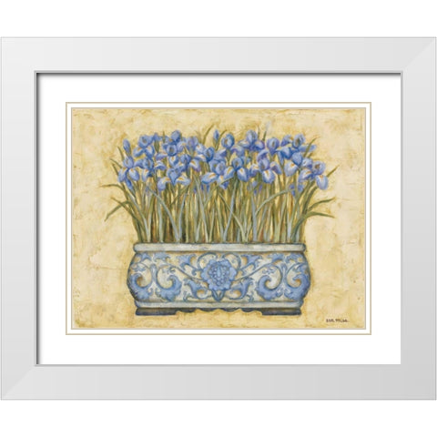 Blue Irises White Modern Wood Framed Art Print with Double Matting by Misa, Eva