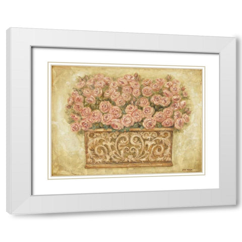 Pink Roses White Modern Wood Framed Art Print with Double Matting by Misa, Eva