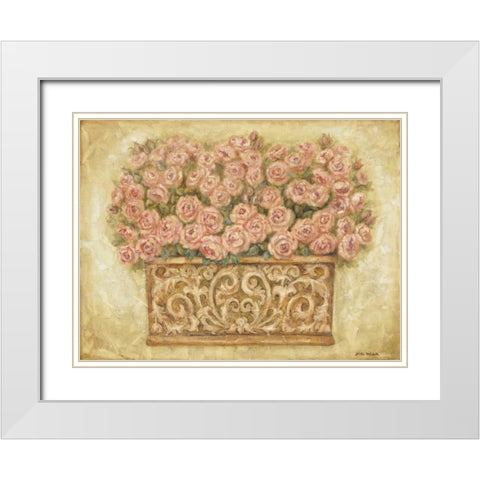 Pink Roses White Modern Wood Framed Art Print with Double Matting by Misa, Eva