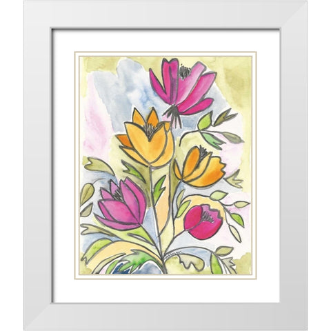 Summer Bouquet White Modern Wood Framed Art Print with Double Matting by Martin, Monica
