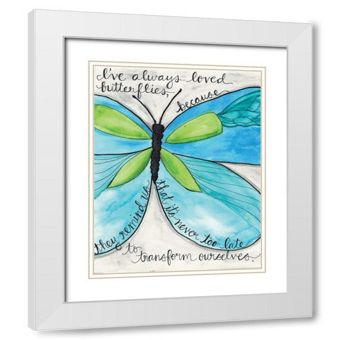 Turquoise Butterfly White Modern Wood Framed Art Print with Double Matting by Martin, Monica