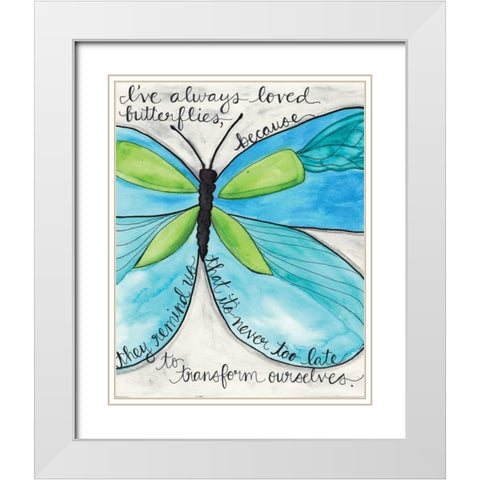 Turquoise Butterfly White Modern Wood Framed Art Print with Double Matting by Martin, Monica