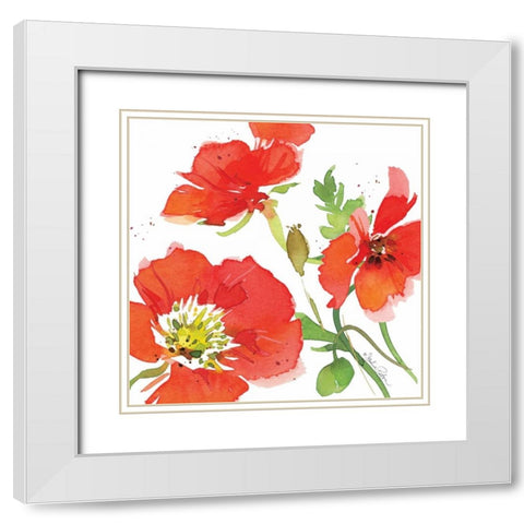 Red Poppies I White Modern Wood Framed Art Print with Double Matting by Paton, Julie